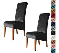 Velvet Stretch High Back Dining Chair Covers, Soft Slipcover, Washable | Plush Fabric, Elastic Bottom, Anti-Slip, Pet Scratch, Spill Stain Easy Install,Breathable(Black,2PCS)