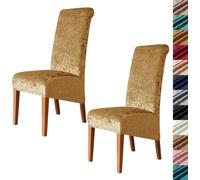 Velvet Stretch High Back Dining Chair Covers, Soft Slipcover, Washable | Plush Fabric, Elastic Bottom, Anti-Slip, Pet Scratch, Spill Stain Easy Install,Breathable(Gold,2PCS)