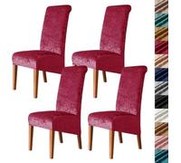 Velvet Stretch High Back Dining Chair Covers, Soft Slipcover, Washable | Plush Fabric, Elastic Bottom, Anti-Slip, Pet Scratch, Spill Stain Easy Install,Breathable(Winered,4PCS)
