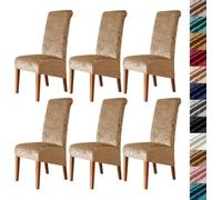 Velvet Stretch High Back Dining Chair Covers, Soft Slipcover, Washable | Plush Fabric, Elastic Bottom, Anti-Slip, Pet Scratch, Spill Stain Easy Install,Breathable(Lightbrown,6PCS)