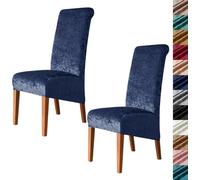 Velvet Stretch High Back Dining Chair Covers, Soft Slipcover, Washable | Plush Fabric, Elastic Bottom, Anti-Slip, Pet Scratch, Spill Stain Easy Install,Breathable(Navyblue,2PCS)