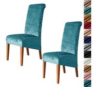 Velvet Stretch High Back Dining Chair Covers, Soft Slipcover, Washable | Plush Fabric, Elastic Bottom, Anti-Slip, Pet Scratch, Spill Stain Easy Install,Breathable(Peacockblue,2PCS)