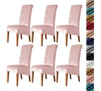 Velvet Stretch High Back Dining Chair Covers, Soft Slipcover, Washable | Plush Fabric, Elastic Bottom, Anti-Slip, Pet Scratch, Spill Stain Easy Install,Breathable(Pink,6PCS)