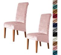 Velvet Stretch High Back Dining Chair Covers, Soft Slipcover, Washable | Plush Fabric, Elastic Bottom, Anti-Slip, Pet Scratch, Spill Stain Easy Install,Breathable(Pink,2PCS)