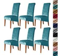 Velvet Stretch High Back Dining Chair Covers, Soft Slipcover, Washable | Plush Fabric, Elastic Bottom, Anti-Slip, Pet Scratch, Spill Stain Easy Install,Breathable(Peacockblue,6PCS)