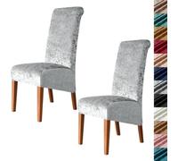 Velvet Stretch High Back Dining Chair Covers, Soft Slipcover, Washable | Plush Fabric, Elastic Bottom, Anti-Slip, Pet Scratch, Spill Stain Easy Install,Breathable(Gray,2PCS)