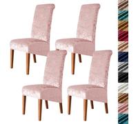 Velvet Stretch High Back Dining Chair Covers, Soft Slipcover, Washable | Plush Fabric, Elastic Bottom, Anti-Slip, Pet Scratch, Spill Stain Easy Install,Breathable(Pink,4PCS)