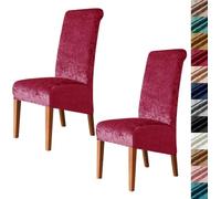 Velvet Stretch High Back Dining Chair Covers, Soft Slipcover, Washable | Plush Fabric, Elastic Bottom, Anti-Slip, Pet Scratch, Spill Stain Easy Install,Breathable(Winered,2PCS)