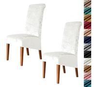 Velvet Stretch High Back Dining Chair Covers, Soft Slipcover, Washable | Plush Fabric, Elastic Bottom, Anti-Slip, Pet Scratch, Spill Stain Easy Install,Breathable(White,2PCS)