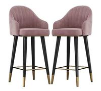 Velvet Swivel Bar Chairs Set of 2 Counter Height Stool with Curved Backrest Footrest & Anti Slip Foot Pads Tall Stools for Home Pub Kitchen Dining Room Pink (25.6 Inch)