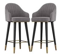 Velvet Swivel Bar Chairs Set of 2 Counter Height Stools with Curved Backrest Footrest and Anti Slip Foot Pads Tall Stools for Home Pub Kitchen Dining Room Light Grey Color 75cm (29.5") Size