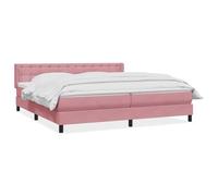 Velvet Tufted Platform Bed Frame with Pink Pocket Spring Mattress 180x210 cm, Upholstered King Size Divan Base with Adjustable Headboard, Soft Breathable Mattress Topper Included, Easy Assembly