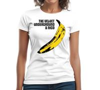 Velvet Underground and Nicko Banana Maglietta classica a maniche corte da donna girocollo, bianco, M