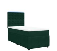 Velvet Upholstered Bed Frame with Dark Green Spring Mattress 90x200 cm, Tufted Headboard with Adjustable Height LED Strip Lights, Pocket Sprung with White Mattress Topper, No Box Spring Needed