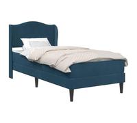Velvet Upholstered Bed Frame with Headboard Blue 100 x 200 cm Platform Bed with Slatted Base for Small Bedrooms, Stylish Kids Guest Room Furniture, Sturdy Plywood Construction, Black Legs