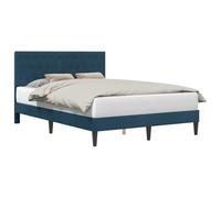 Velvet Upholstered Bed Frame with Headboard Blue 140x200cm Luxury King Single, Modern Wingback Platform Base No Box Spring Needed, Easy Clean Solid Plywood Slatted Support for Bedroom Guest Room