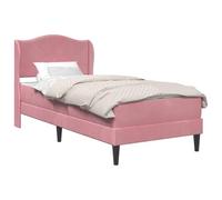 Velvet Upholstered Bed Frame with Headboard Pink 100 x 200 cm, Plywood Construction, Slatted Base, Under Bed Storage Space, Modern Stylish Design for Chic Bedroom, Black Legs, Easy 140 kg Max Weight