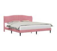 Velvet Upholstered Bed Frame with Headboard Pink 200 x 200 cm, Modern Platform Bed with Slatted Support Base, Luxury Bedroom Furniture Set with Tapered Legs, Easy Assembly, 204 202 x 101 cm