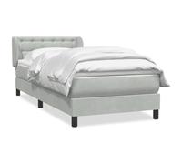 Velvet Upholstered Bed Frame with Pocket Sprung Mattress and Topper, Adjustable Headboard, Light Grey 80x210 cm Single Size, Including Slatted Base for Optimal Support and Comfortable Sleep