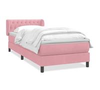 Velvet Upholstered Guest Bed with Rollaway Mattress 90x210 cm Pink, Single Foldable Daybed with Pocket Spring Mattress and Topper, Adjustable Headboard for Living Room or Guest Box Spring Needed