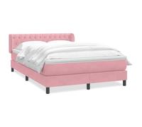 Velvet Upholstered Single Bed Frame with Adjustable Headboard and Pocket Sprung Mattress 140x220 cm Pink, Includes 5 cm Mattress Topper and Slatted Base for Optimal Support, for Bedroom Living Room