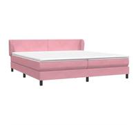 Velvet Upholstered Spring Mattress Bed Frame with Headboard 180x210 cm Pink, Pocket Sprung Mattress Set with Topper, Adjustable Height Bed Base with Slats for Comfortable Sleep, No Roll Together