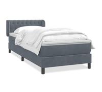 Velvet Upholstered Sprung Bed Frame with Pocket Spring Mattress Dark Grey 80x210 cm, Complete Set with Adjustable Headboard, Slatted Base, Removable Topper, Comfortable Sofa Bed Room Guest Bedroom