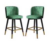 Velvet Upholstered Swivel Counter Height Bar Stools Set of 2 Grey Kitchen Breakfast Island Chair with Back for Pub Home Bar Dining Room High: 65 cm