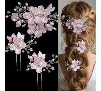 VelvetGlow 3 Pcs Set Grande Fiore Fermagli da Sposa Cristalli Perle Decorazioni Capelli Fiore Rosa