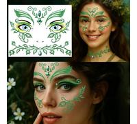 VelvetGlow Adesivi decorativi per il viso per donna per costume edera - Adesivi decorativi verdi con glitter per trucco da carnevale vampiri fate - Adesivi temporanei per decorazione occhi