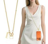 VelvetGlow Universal Phone Lanyard Crossbody per donne e ragazze, cordino a catena metallica con supporto per shopping e viaggi, compatibile con iPhone 16 e la maggior parte degli smartphone, oro