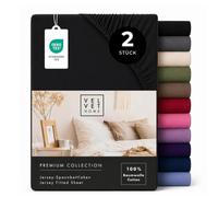 VelvetHome Set di 2 Lenzuola con Angoli Singolo 90x200 cm, 100% Cotone Pettinato, Jersey per Materassi fino a 25 cm, OEKO-TEX Elastico, Traspirante, Morbido, Nero