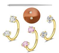 Velvoria 3 Pezzi Anelli per Nasino a Ferro di Cavallo, 18G Acciaio Chirurgico, Anelli Naso per Donna, Mezzaluna, Orecchino Daith-Tragus, Gioielli per Piercing Helix, Anello Setto a Doppio Gemma, Oro