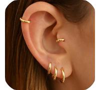 Velvoria Piccoli anelli d'oro in argento sterling 925 per donne e uomini, orecchini a cerchio dorati a 18 carati per cartilagine, elice, tragus, sung, lobo dell'orecchio (1 paio - 7 mm)