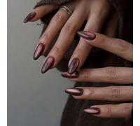 Velvoria Set 30 pezzi di unghie adesive, forma a mandorla con effetto occhi di gatto e brillanti perle di vetro Aurora manicure, finitura lucida, delicato ed elegante