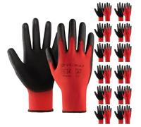 Velway Guanti da Lavoro Protettivi 12 Paia - Resistenti all'Abrasione - Fibra Poliestere con Rivestimento in PU - Versatile Protezione Meccanica Industriale Giardinaggio Montaggio - Rosso Taglia 9/L