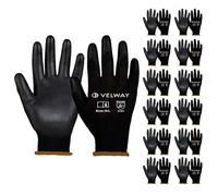 Velway Guanti da Lavoro Protettivi 12 Paia - Resistenti all'Abrasione - Fibra Poliestere con Rivestimento in PU - Versatile Protezione Meccanica Industriale Giardinaggio Montaggio - Nero Taglia 9/L