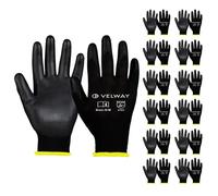 Velway Guanti da Lavoro Protettivi 12 Paia - Resistenti all'Abrasione - Fibra Poliestere con Rivestimento in PU - Versatile Protezione Meccanica Industriale Giardinaggio Montaggio - Nero Taglia 8/M