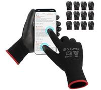 Velway Guanti da Lavoro Touchscreen 12 Paia - Resistenti all'Abrasione Rivestimento in PU Guanti Multiuso per Donna Uomo Giardinaggio Meccanica Montaggio Magazzino Bricolage - Nero Taglia 7/S