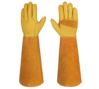 Velway Guanto da Lavoro in Vacchetta Pelle - Guanti da Giardinaggio Lunghi Resistenti alle Spine con Morbida Fodera in Cotone Traspirante per Uomo Donna Guanti da Meccanico Costruzione - Giallo 9/L