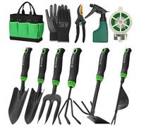 Velway Set Attrezzi da Giardinaggio - 11 Pezzi in Acciaio Inossidabile Antiruggine, Kit Robusto con Manici Ergonomici, Borsa da Trasporto, Regalo Giardinaggio per Donna e Uomo (Verde)