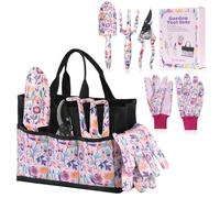 Velway Set di Attrezzi da Giardinaggio - 5 Pezzi Strumenti in Metallo con Motivo Floreale, Guanti e Scatola Regalo, Idea Regalo per Donne, Festa della Mamma, Natale, Compleanno