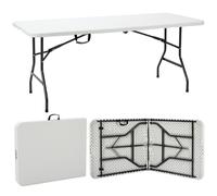 Velway Tavolo Pieghevole da Esterno 180x74x74cm - Portatile Tavolo Pieghevole Campeggio per 6-8 Persone con Maniglia e Blocco di Sicurezza Salvaspazio per Giardino, Feste Buffet, Mercatini - Bianco