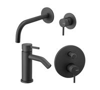 Vema - Maira nero set lavabo al muro + bidet con scarico + misc. doccia con deviatore meccanico V27050FO+V27070FO+V27142FO