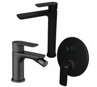 Vema Rubinetterie - Slate set miscelatore lavabo alto + bidet + miscelatore doccia con deviatore [nero opaco]