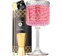 Vemacity Bicchieri Gin Tonic Personalizzati - Bicchiere Gin Tonic con Iniziale (A), 3 Bordi Dorati, Spoon e Jigger Oro | Set Regalo con Confezione Elegante e PDF eBook Gratis