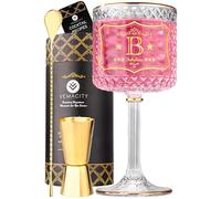 VEMACITY Bicchieri Gin Tonic Personalizzati - Bicchiere Gin Tonic con Iniziale (B), 3 Bordi Dorati, Spoon e Jigger Oro | Set Regalo con Confezione Elegante e PDF eBook Gratis