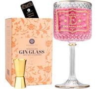 VEMACITY Bicchieri Gin Tonic Personalizzati - Bicchiere Gin Tonic con Iniziale (E), 3 Bordi Dorati, Spoon e Jigger Oro | Set Regalo con Confezione Elegante e PDF eBook Gratis