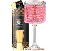 Vemacity Bicchieri Gin Tonic Personalizzati - Bicchiere Gin Tonic con Iniziale (H), 3 Bordi Dorati, Spoon e Jigger Oro | Set Regalo con Confezione Elegante | Ideale per Natale e Capodanno