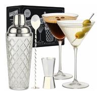 VEMACITY - Set da Cocktail - Shaker da Cocktail in Vetro Argentati con Filtro Integrato + Bicchieri da Martini Espresso, Cucchiaio da Bar e Misurino | Ideale per Fare un Regalo